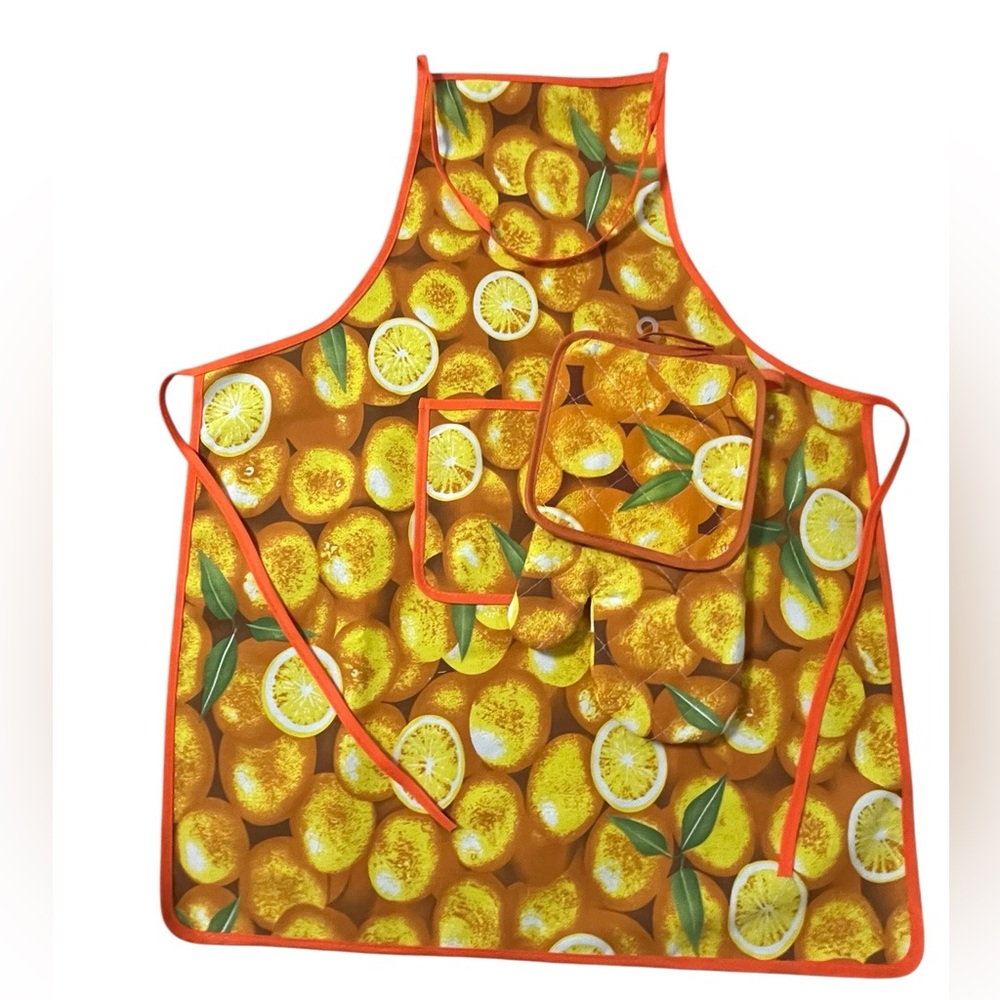 MATCHING APRON AND OVEN MITT POT HOLDER SET